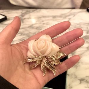 HEAVY 14k coral angel skin rose brooch pin